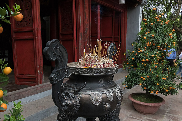 Insense stand.  Den Nuoc Son Temple. Hanoi, Viet Nam