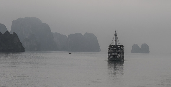Cruise Ship on smoky Ha Long Bay