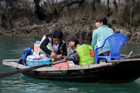 Family coming from market on Ha Long Bay