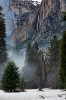 Yosemite Falls, from Awahnee Meadow with mist