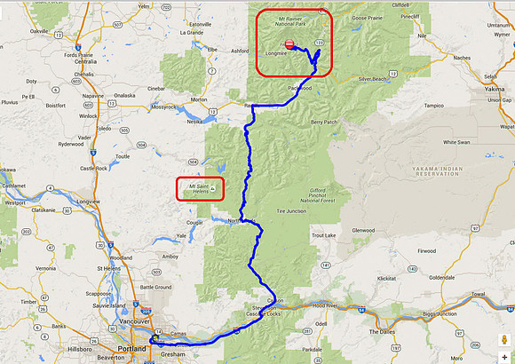 2015-09-29b Map - Portland to Mt. Rainier