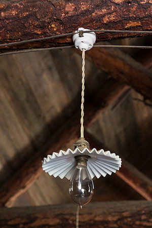 Pleated lamshade and bubl, Wawona Pioneer History Center