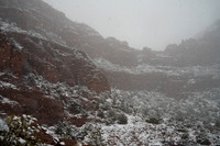 Snowy day in Sedona near Chapel