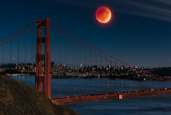 Blood Moon Over Golden Gate Bridge