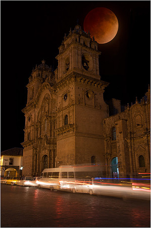 Blood Moon over Iglesia de la Compania de Jesus, Cusco, Peru