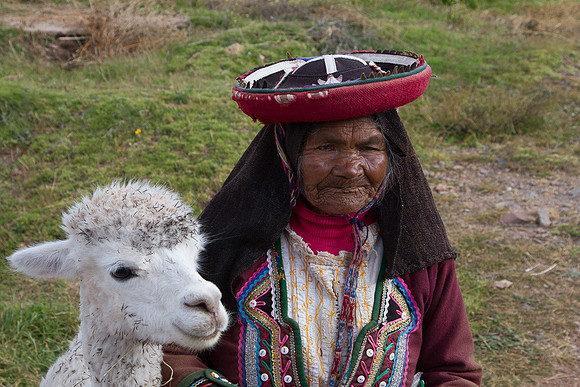 Old woman and Alpaca