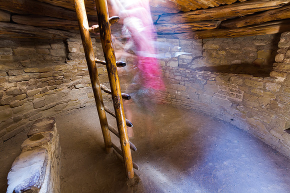 Ghost on ladder Spruce Tree House, Kiva, Mesa Verde NP, CO