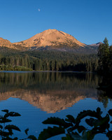 Mt. Lassen and moon over lake Manzanita
