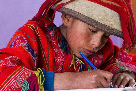 Peru Writing Lesson in Huilloc primary school, Peru