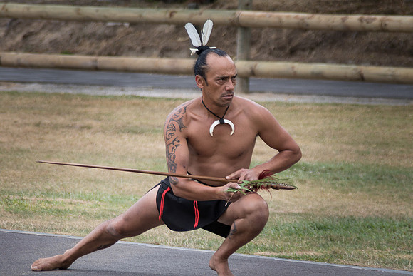 Maori reenacting welcoming ceremony