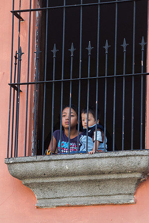 Mother and child through window
