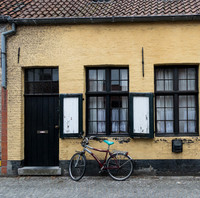 Yellow house and bike, Bruges