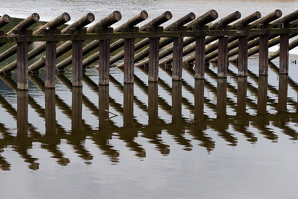 Boat Barrier on Vitava River, Prague, Czech Republic (CZE)