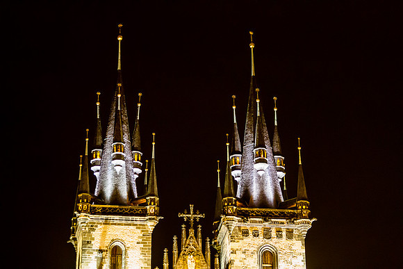 Our Lady before Tyn steeples by night