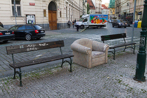 Easy chair and park benches, Prague