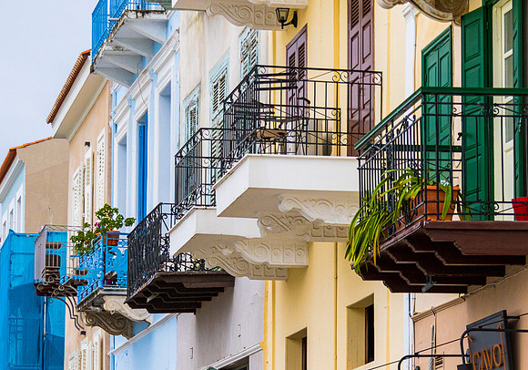 Boumpoulinas St, balconies, Nafplion, Greece
