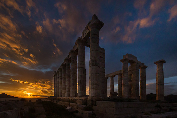 Temple of Poseidon with setting sun #1