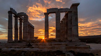 Temple of Poseidon with setting sun