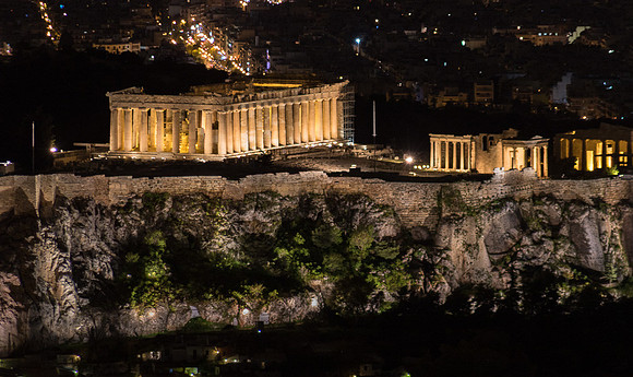Acropolis at night from From Filopappou Hill