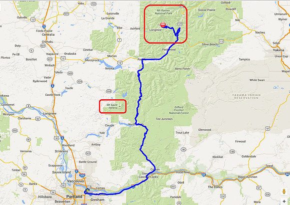 01 2015-09-29b Map - Portland to Mt. Rainier
