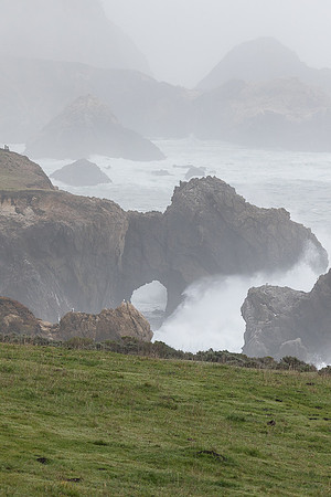 Arch and Rough Sea on Foggy Day near Big Sur