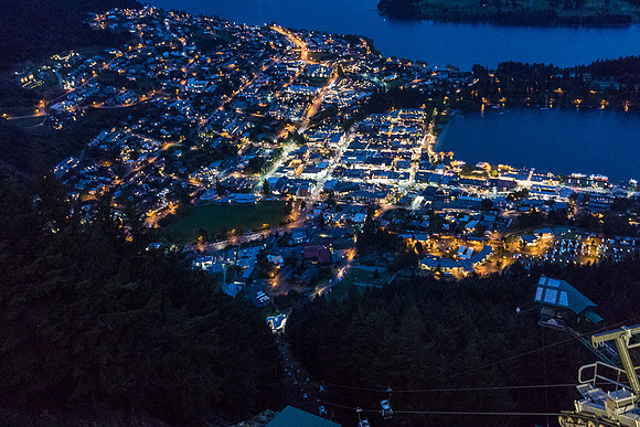 Queenstown from above at night