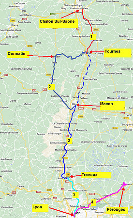 05 Map Ship days 1-4 Chalon Sur-Saone to Lyon
