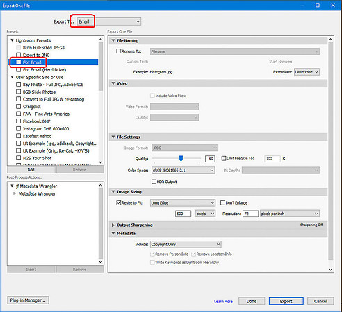 06 LR020 #05 Export as email dialog box