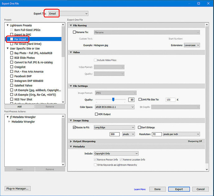 06 LR020 #05 Export as email dialog box